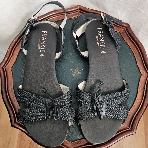 New Frankie 4 saving soles Black Leather Sandals sz 8 1/2 - Picture 1 of 6